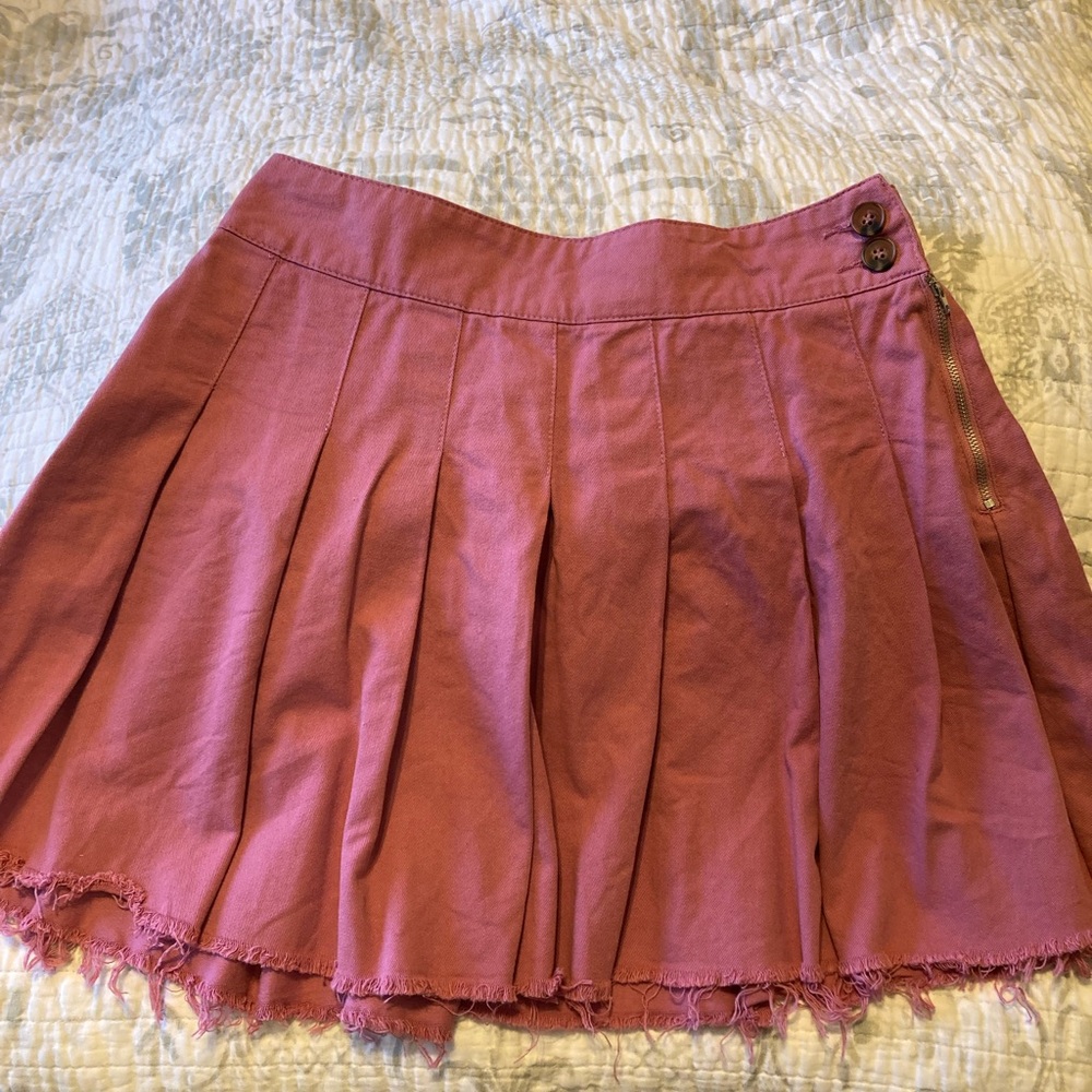 Pleated Pink Denim Mini Skirt